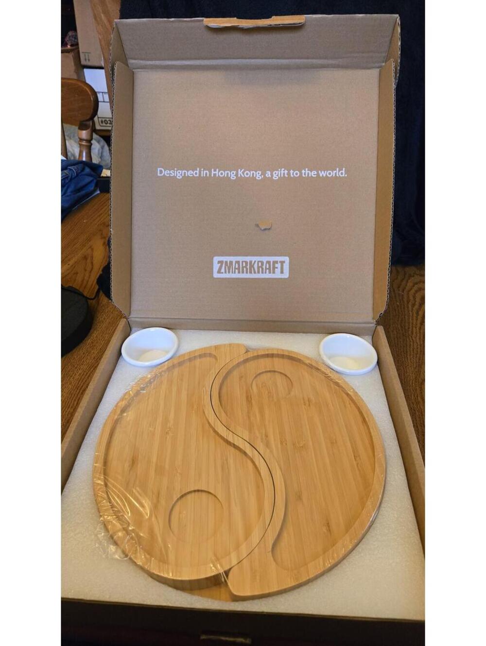 Yin Yang Bamboo Charcuterie Board with Ceramic Bowls